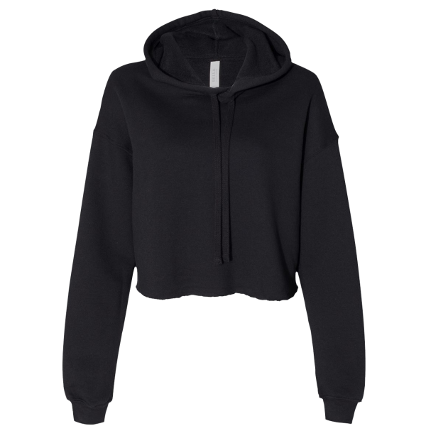 Bella + Canvas Women's Crop Fleece Hoodie Sweatshirt, Black, Front view