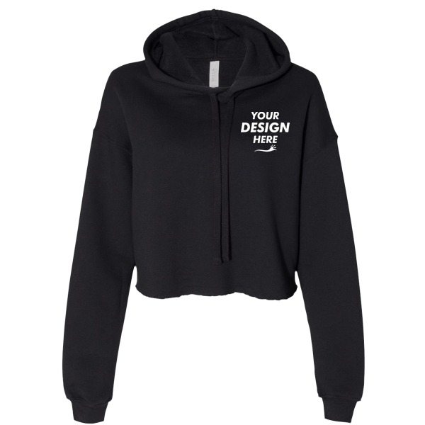 Bella + Canvas Women's Crop Fleece Hoodie Sweatshirt, Black, Front view, Mockup