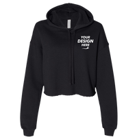 Bella + Canvas Women's Crop Fleece Hoodie Sweatshirt, Black, Front view, Mockup