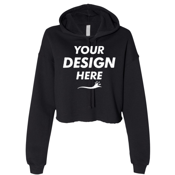 Bella + Canvas Women's Crop Fleece Hoodie Sweatshirt, Black, Front view, Mockup