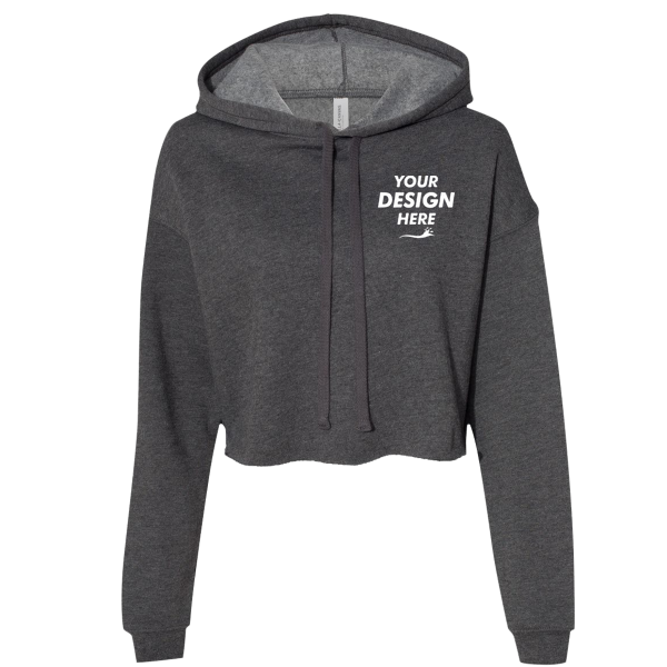Bella + Canvas Women's Crop Fleece Hoodie Sweatshirt, Dark Grey Heather, Front view, Mockup