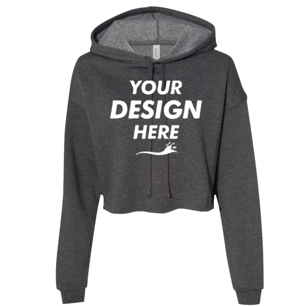 Bella + Canvas Women's Crop Fleece Hoodie Sweatshirt, Dark Grey Heather, Front view, Mockup