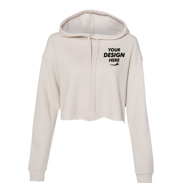 Bella + Canvas Women's Crop Fleece Hoodie Sweatshirt, Heather Dust, Front view, Mockup