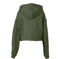 Bella + Canvas Women's Crop Fleece Hoodie Sweatshirt, Military Green, Back view