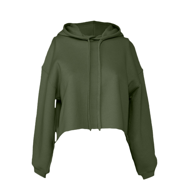 Bella + Canvas Women's Crop Fleece Hoodie Sweatshirt, Military Green, Front view