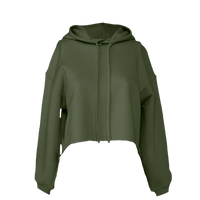 Bella + Canvas Women's Crop Fleece Hoodie Sweatshirt, Military Green, Front view