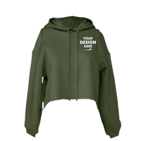 Bella + Canvas Women's Crop Fleece Hoodie Sweatshirt, Military Green, Front view, Mockup