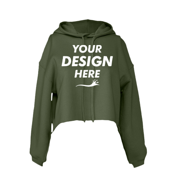 Bella + Canvas Women's Crop Fleece Hoodie Sweatshirt, Military Green, Front view, Mockup