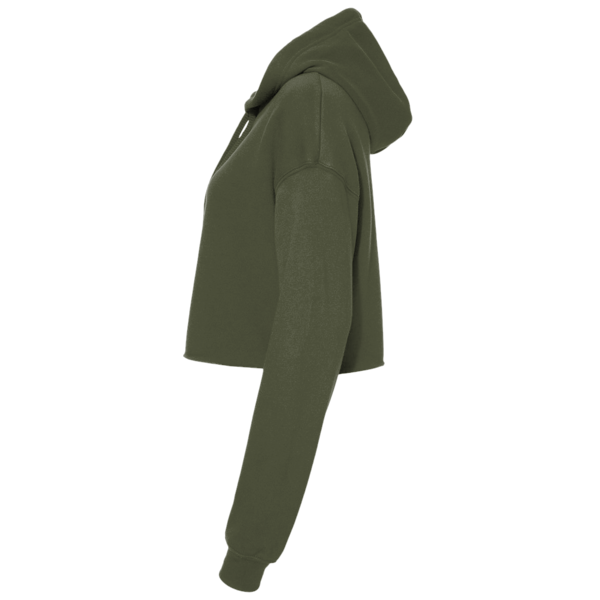 Bella + Canvas Women's Crop Fleece Hoodie Sweatshirt, Military Green, Left Sleeve view