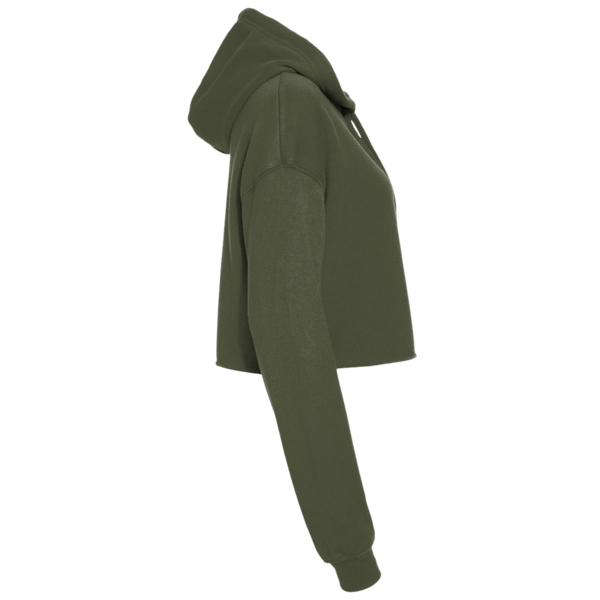 Bella + Canvas Women's Crop Fleece Hoodie Sweatshirt, Military Green, Right Sleeve view