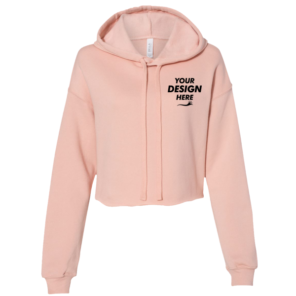 Bella + Canvas Women's Crop Fleece Hoodie Sweatshirt, Peach, Front view, Mockup