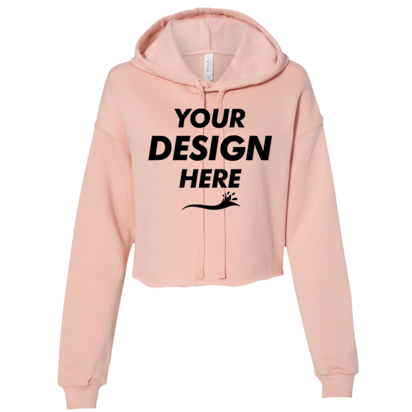Bella + Canvas Women's Crop Fleece Hoodie Sweatshirt, Peach, Front view, Mockup