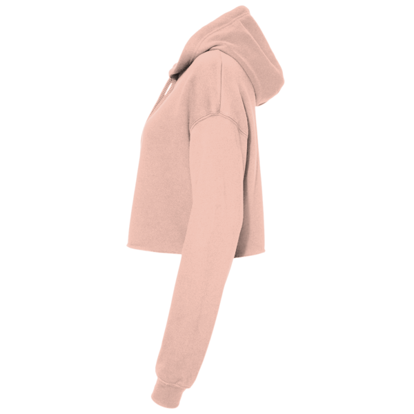 Bella + Canvas Women's Crop Fleece Hoodie Sweatshirt, Peach, Left Sleeve view