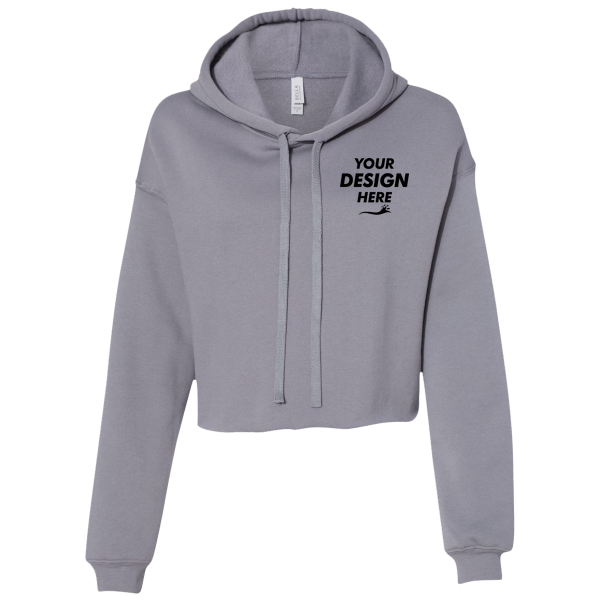 Bella + Canvas Women's Crop Fleece Hoodie Sweatshirt, Storm, Front view, Mockup