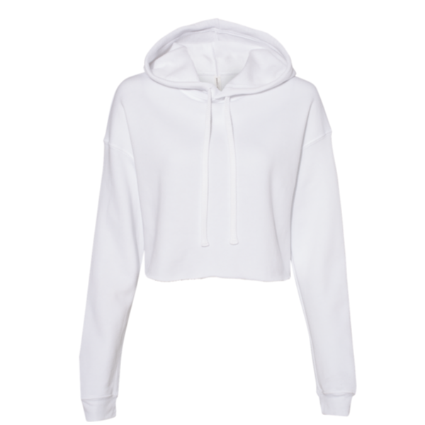 Bella + Canvas Women's Crop Fleece Hoodie Sweatshirt, White, Front view
