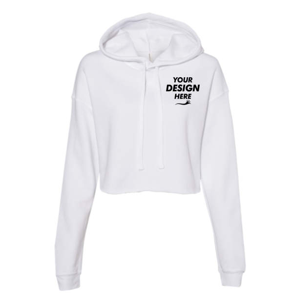 Bella + Canvas Women's Crop Fleece Hoodie Sweatshirt, White, Front view, Mockup