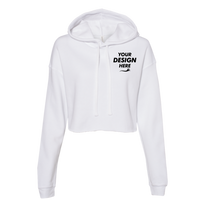 Bella + Canvas Women's Crop Fleece Hoodie Sweatshirt, White, Front view, Mockup