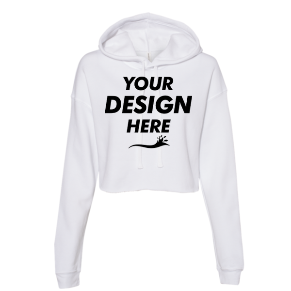 Bella + Canvas Women's Crop Fleece Hoodie Sweatshirt, White, Front view, Mockup