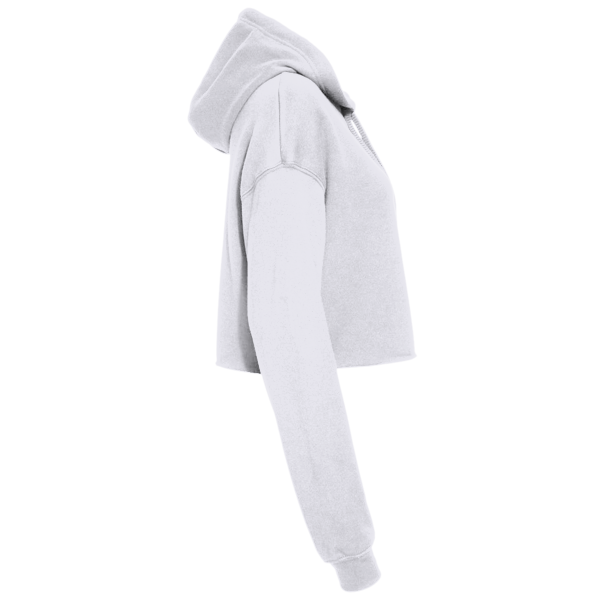 Bella + Canvas Women's Crop Fleece Hoodie Sweatshirt, White, Right Sleeve view