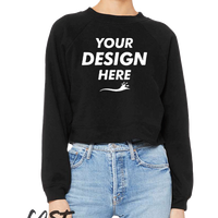 Bella + Canvas Women's Crop Raglan Fleece Crewneck Sweatshirt, Black, Front view, Mockup