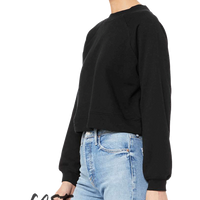 Bella + Canvas Women's Crop Raglan Fleece Crewneck Sweatshirt, Black, Left Sleeve view