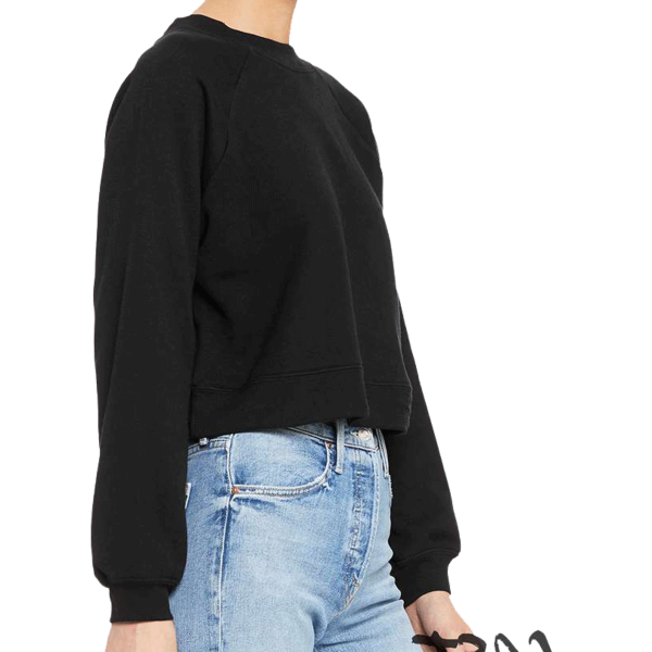 Bella + Canvas Women's Crop Raglan Fleece Crewneck Sweatshirt, Black, Right Sleeve view