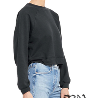 Bella + Canvas Women's Crop Raglan Fleece Crewneck Sweatshirt, Dark Grey, Right Sleeve view