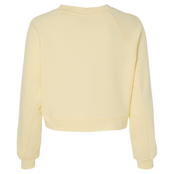 Bella + Canvas Women's Crop Raglan Fleece Crewneck Sweatshirt, French Vanilla, Back view