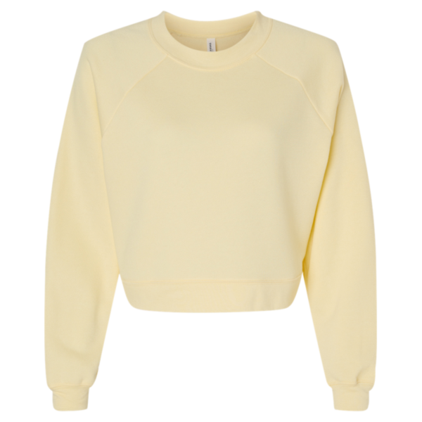 Bella + Canvas Women's Crop Raglan Fleece Crewneck Sweatshirt, French Vanilla, Front view