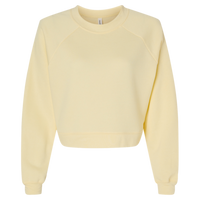 Bella + Canvas Women's Crop Raglan Fleece Crewneck Sweatshirt, French Vanilla, Front view