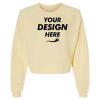 Bella + Canvas Women's Crop Raglan Fleece Crewneck Sweatshirt, French Vanilla, Front view, Mockup