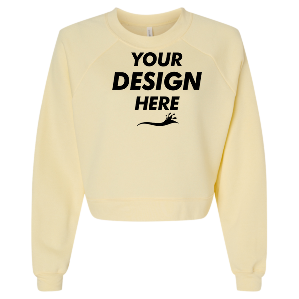 Bella + Canvas Women's Crop Raglan Fleece Crewneck Sweatshirt, French Vanilla, Front view, Mockup