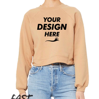 Bella + Canvas Women's Crop Raglan Fleece Crewneck Sweatshirt, Heather Sand Dune, Front view, Mockup