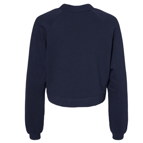 Bella + Canvas Women's Crop Raglan Fleece Crewneck Sweatshirt, Navy, Back view
