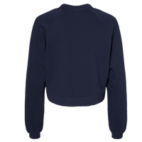 Bella + Canvas Women's Crop Raglan Fleece Crewneck Sweatshirt, Navy, Back view