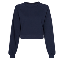 Bella + Canvas Women's Crop Raglan Fleece Crewneck Sweatshirt, Navy, Front view