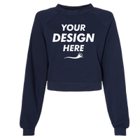 Bella + Canvas Women's Crop Raglan Fleece Crewneck Sweatshirt, Navy, Front view, Mockup