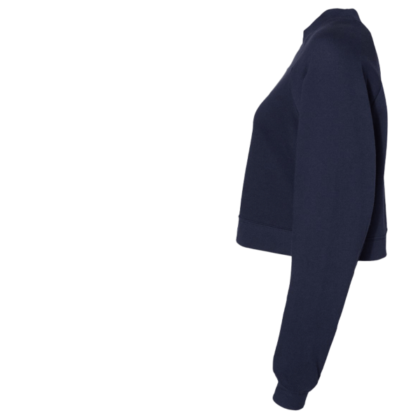 Bella + Canvas Women's Crop Raglan Fleece Crewneck Sweatshirt, Navy, Left Sleeve view