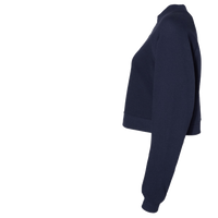 Bella + Canvas Women's Crop Raglan Fleece Crewneck Sweatshirt, Navy, Left Sleeve view