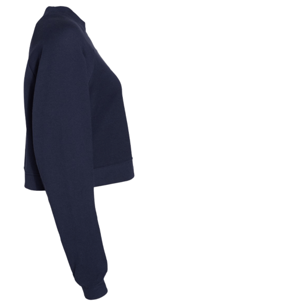 Bella + Canvas Women's Crop Raglan Fleece Crewneck Sweatshirt, Navy, Right Sleeve view