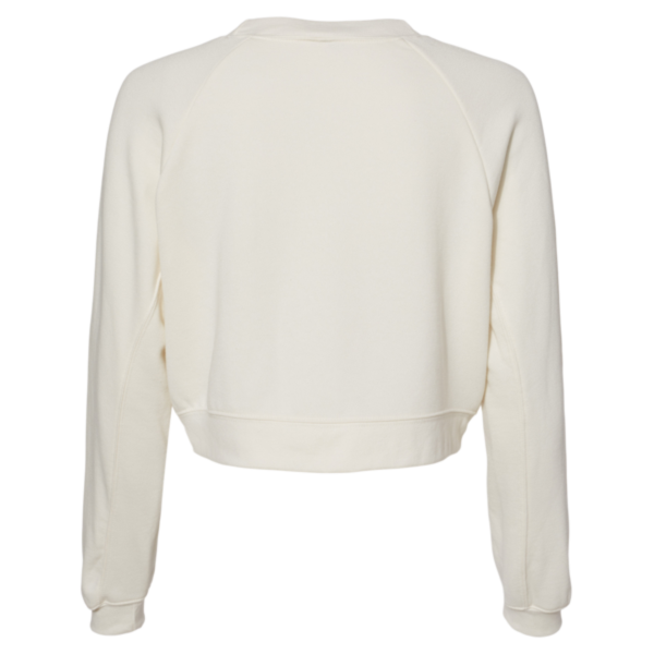 Bella + Canvas Women's Crop Raglan Fleece Crewneck Sweatshirt, Vintage White, Back view