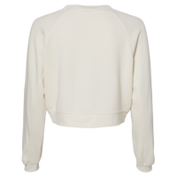 Bella + Canvas Women's Crop Raglan Fleece Crewneck Sweatshirt, Vintage White, Back view