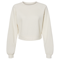 Bella + Canvas Women's Crop Raglan Fleece Crewneck Sweatshirt, Vintage White, Front view