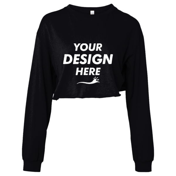 Bella + Canvas Women's FWD Fashion Crop Long Sleeve Tee, Black, Front view, Mockup