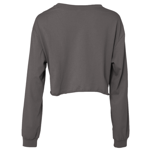 Bella + Canvas Women's FWD Fashion Crop Long Sleeve Tee, Dark Grey Heather, Back view
