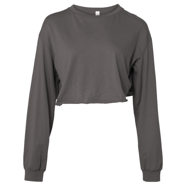 Bella + Canvas Women's FWD Fashion Crop Long Sleeve Tee, Dark Grey Heather, Front view