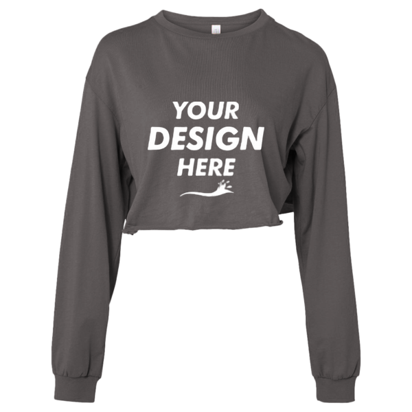 Bella + Canvas Women's FWD Fashion Crop Long Sleeve Tee, Dark Grey Heather, Front view, Mockup
