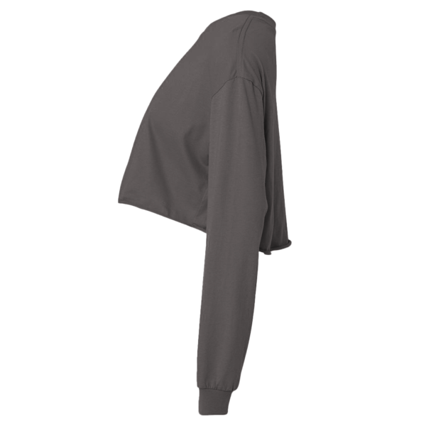 Bella + Canvas Women's FWD Fashion Crop Long Sleeve Tee, Dark Grey Heather, Left Sleeve view