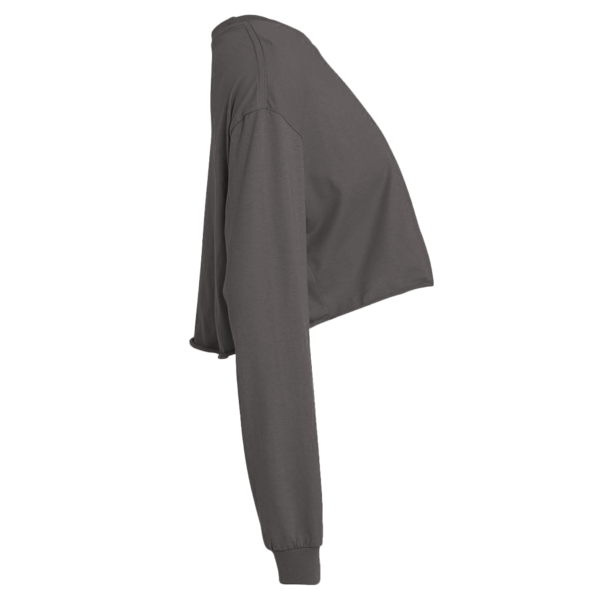 Bella + Canvas Women's FWD Fashion Crop Long Sleeve Tee, Dark Grey Heather, Right Sleeve view