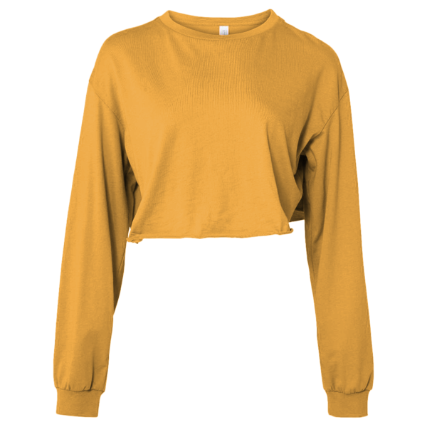 Bella + Canvas Women's FWD Fashion Crop Long Sleeve Tee, Mustard, Front view